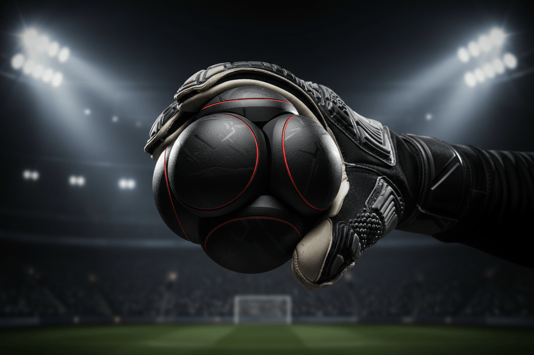 NeuroBall™ balle de réflexes multi-sphères dans la main d'un gardien de but, entraînement coordination et temps de réaction football